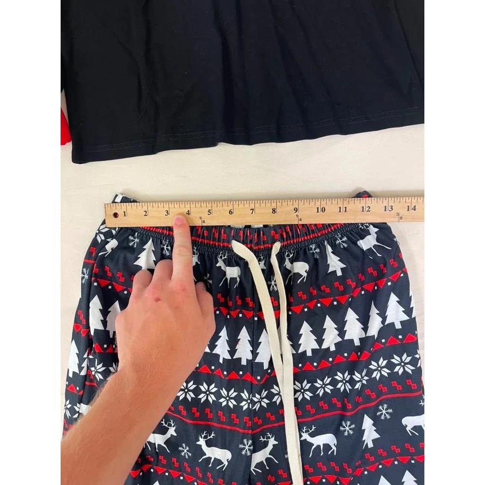 IFFEI Womens Christmas Pajama Set Santa Hat Top Fair Isle Reindeer Pants Small